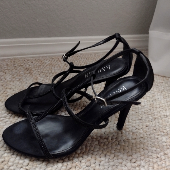 Open Toe Ankle Strap Black Pumps - Picture 1 of 2